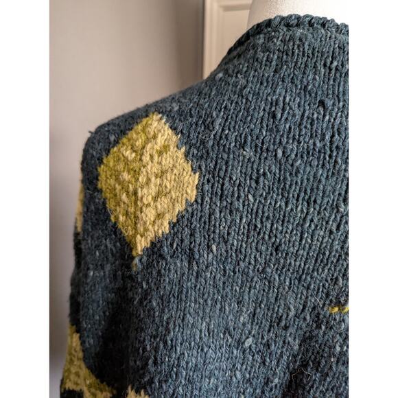 Vtg Territory Ahead Wool Cardigan M L Women Green Printed Textured Knit Sweater - Picture 8 of 16
